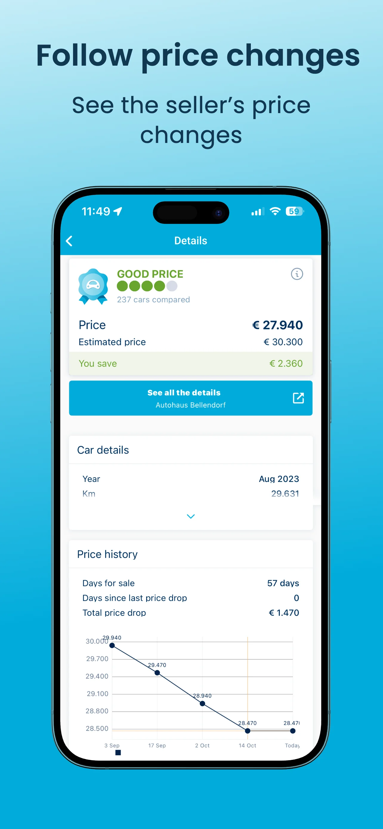 Follow price changes — see the seller's price history